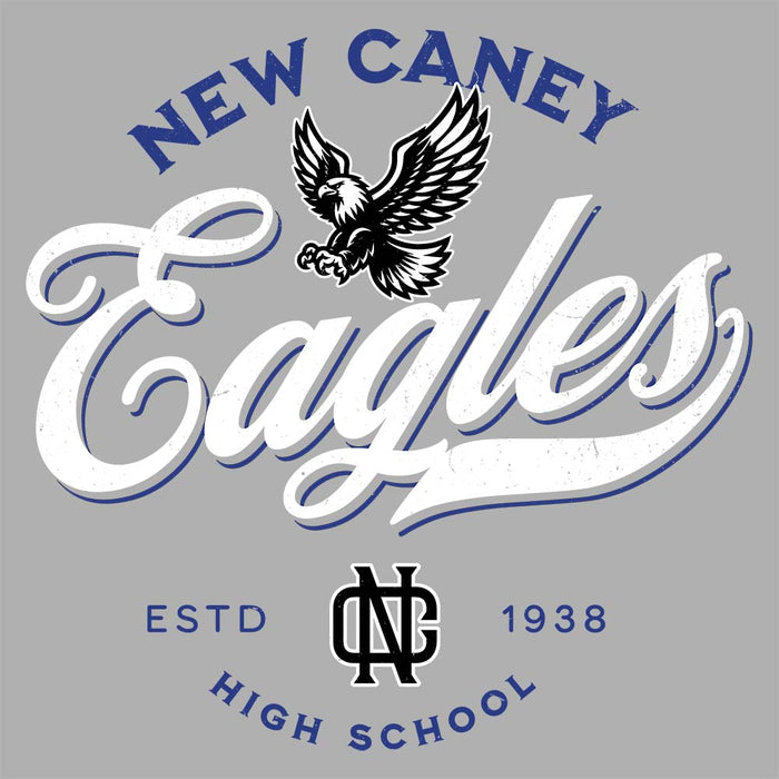 Close-up view of New Caney High School Eagles Unisex 3/4 sleeve Raglan T-shirt 226