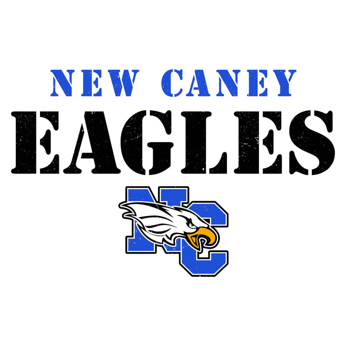 Close-up view of New Caney High School Eagles Unisex 3/4 sleeve Raglan T-shirt 017