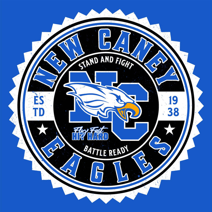 Close-up view of New Caney High School Eagles Royal Blue Classic Unisex T-shirt 203