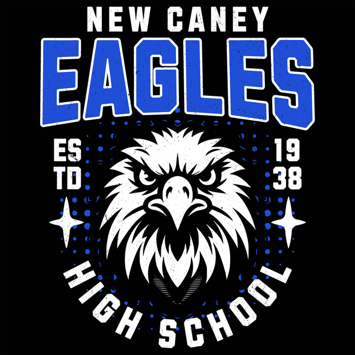 New Caney Eagles High School logo with an eagle head and text on a black background - Design 204
