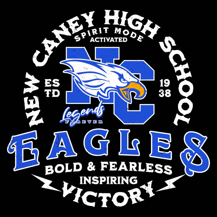 Close-up view of New Caney High School Eagles Unisex 3/4 sleeve Raglan T-shirt 206