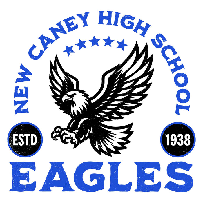 Close-up view of New Caney High School Eagles Unisex 3/4 sleeve Raglan T-shirt 208
