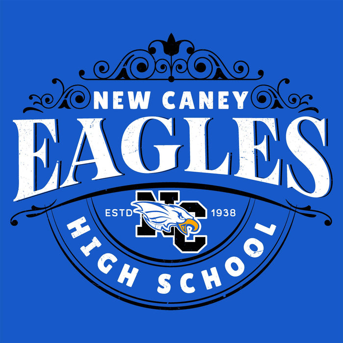 Close-up view of New Caney High School Eagles Royal Blue Classic Unisex T-shirt 211