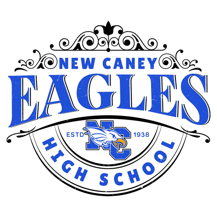 Close-up view of New Caney High School Eagles Unisex 3/4 sleeve Raglan T-shirt 211