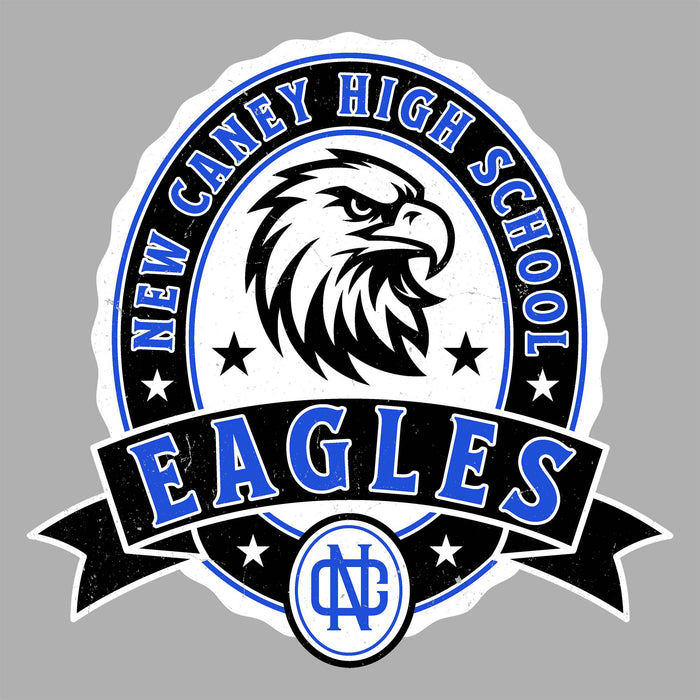 New Caney High School Eagles logo with an eagle head and school name on a gray background - Design 212