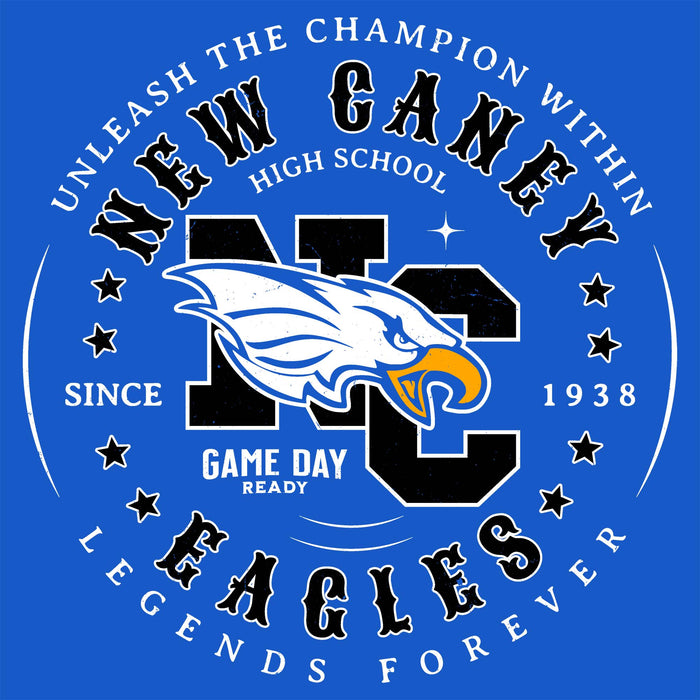 Close-up view of New Caney High School Eagles Royal Blue Classic Unisex T-shirt 214