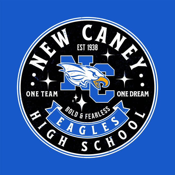 Close-up view of New Caney High School Eagles Royal Blue Classic Unisex T-shirt 215