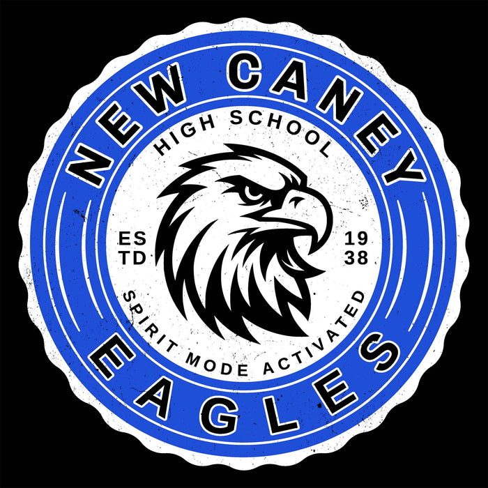 Close-up view of New Caney High School Eagles Unisex 3/4 sleeve Raglan T-shirt 216