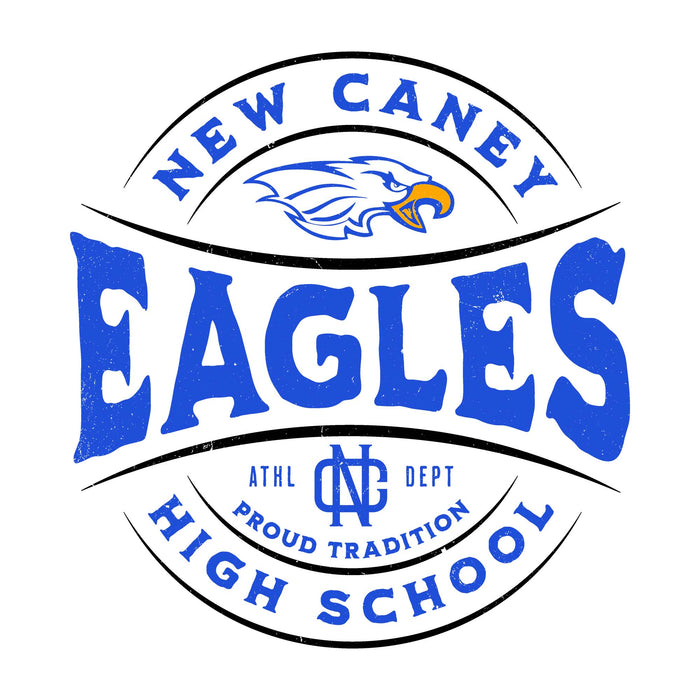 Close-up view of New Caney High School Eagles Unisex 3/4 sleeve Raglan T-shirt 218