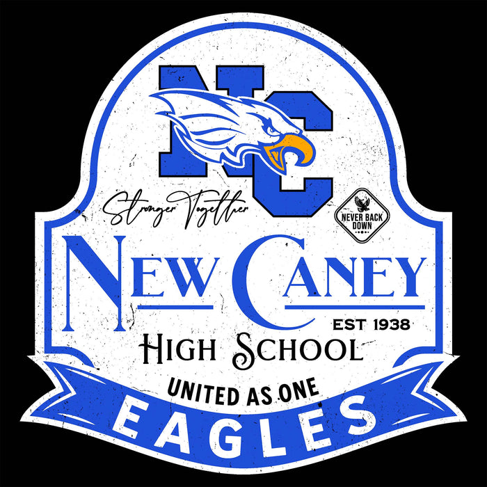 Close-up view of New Caney High School Eagles Unisex 3/4 sleeve Raglan T-shirt 219