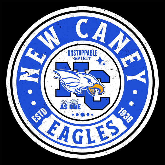 Close-up view of New Caney High School Eagles Unisex 3/4 sleeve Raglan T-shirt 220