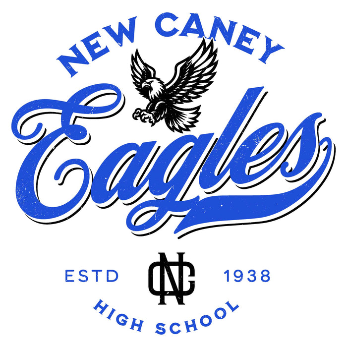 Close-up view of New Caney High School Eagles Unisex 3/4 sleeve Raglan T-shirt 226