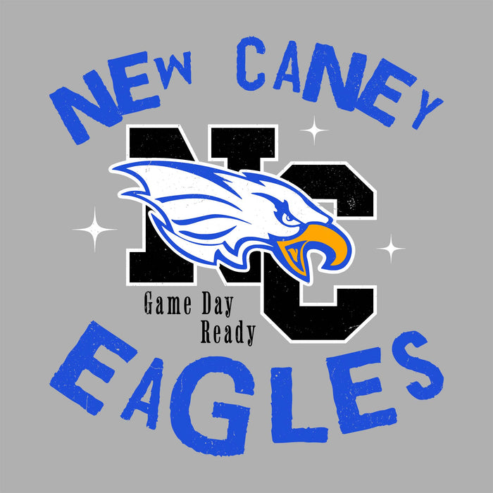 Close-up view of New Caney High School Eagles Unisex 3/4 sleeve Raglan T-shirt 228