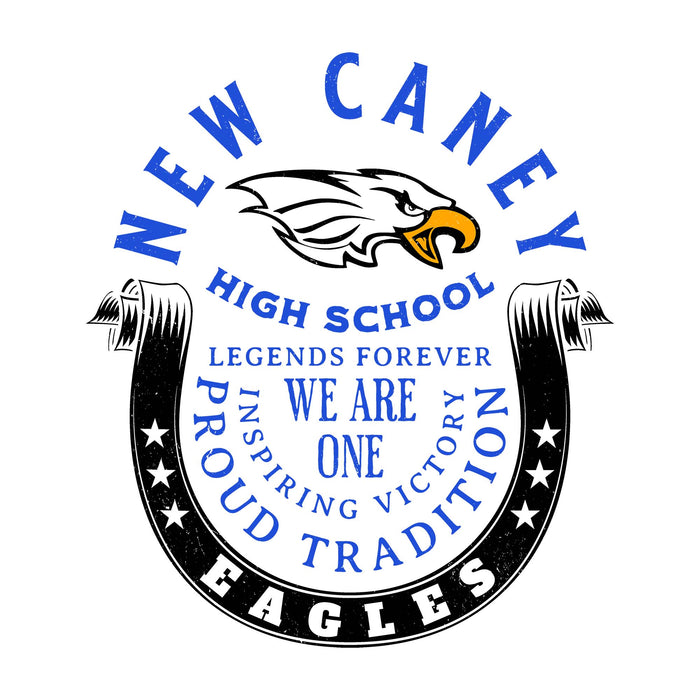 Close-up view of New Caney High School Eagles Unisex 3/4 sleeve Raglan T-shirt 229
