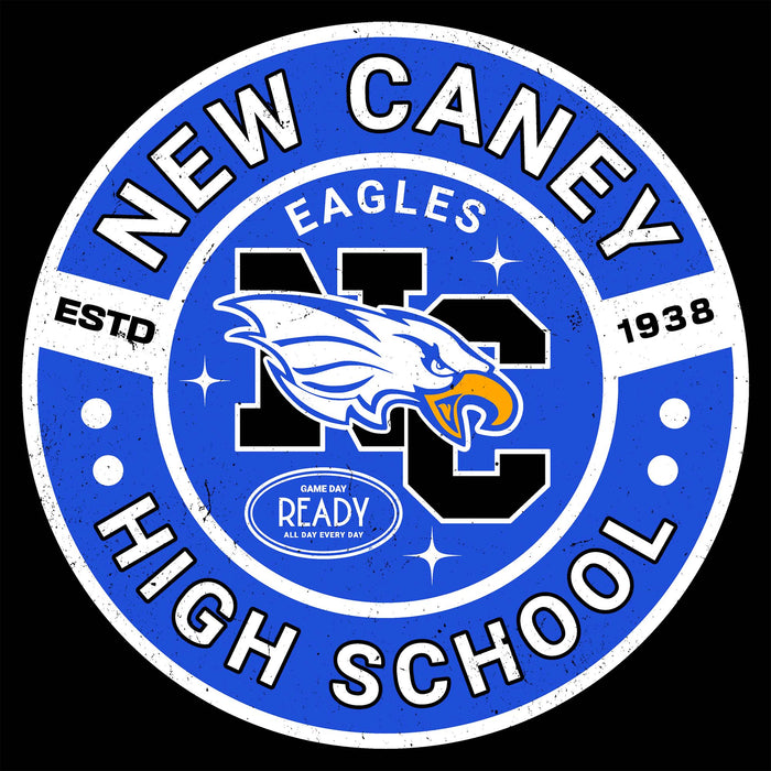 Close-up view of New Caney High School Eagles Unisex 3/4 sleeve Raglan T-shirt 239