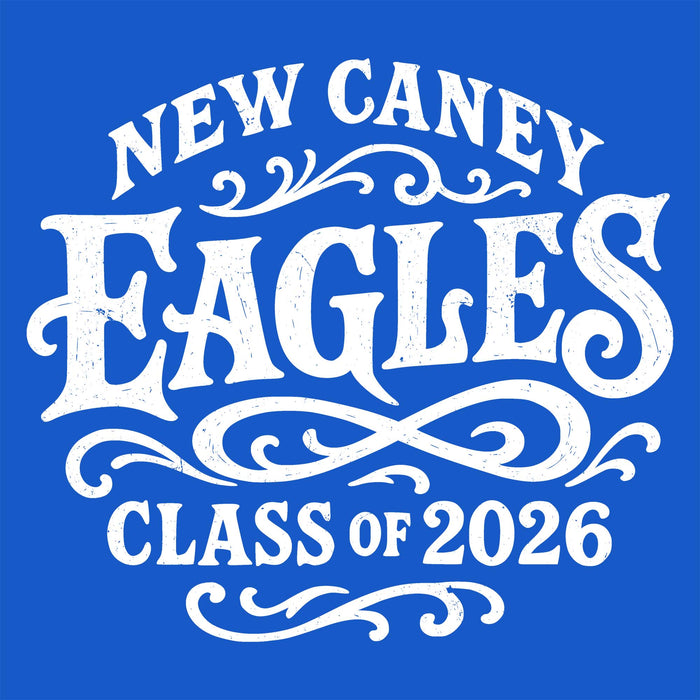 White text 'NEW CANEY EAGLES CLASS OF 2026' on a blue background