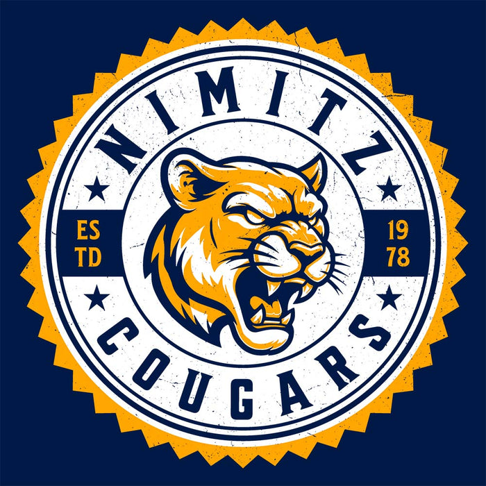 Close-up view of Nimitz High School Cougars Navy Blue Classic Unisex T-shirt 203