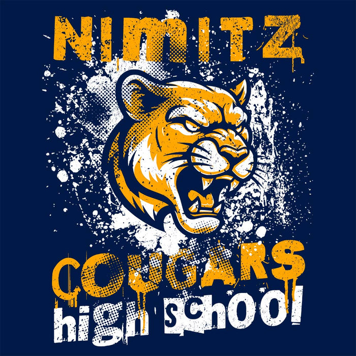 Close-up view of Nimitz High School Cougars Navy Blue Premium Unisex Hoodie 205