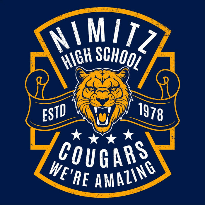 Close-up view of Nimitz High School Cougars Navy Blue Classic Unisex T-shirt 207