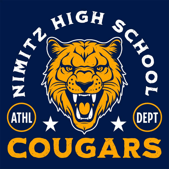 Close-up view of Nimitz High School Cougars Navy Blue Classic Unisex T-shirt 208