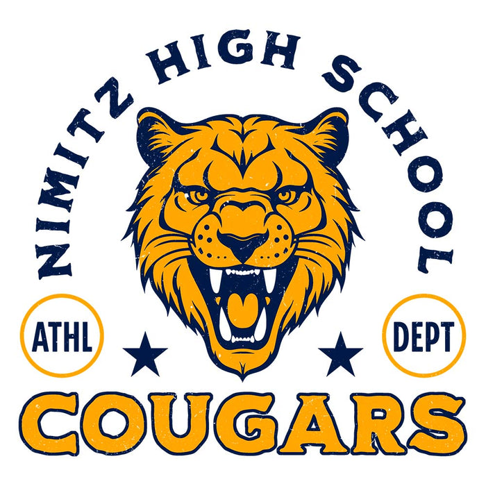 Close-up view of Nimitz High School Cougars Unisex 3/4 Sleeve Raglan T-shirt 208