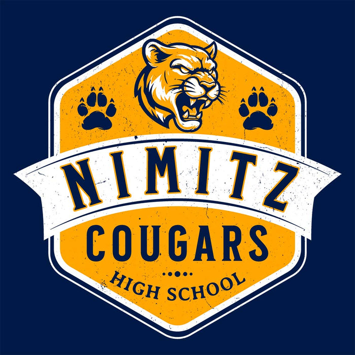 Close-up view of Nimitz High School Cougars Navy Blue Classic Unisex T-shirt 209