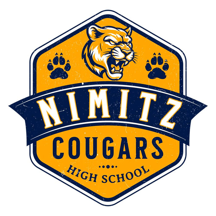 Close-up view of Nimitz High School Cougars Unisex 3/4 Sleeve Raglan T-shirt 209