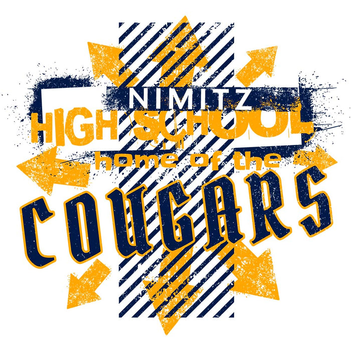 Close-up view of Nimitz High School Cougars Unisex 3/4 Sleeve Raglan T-shirt 210