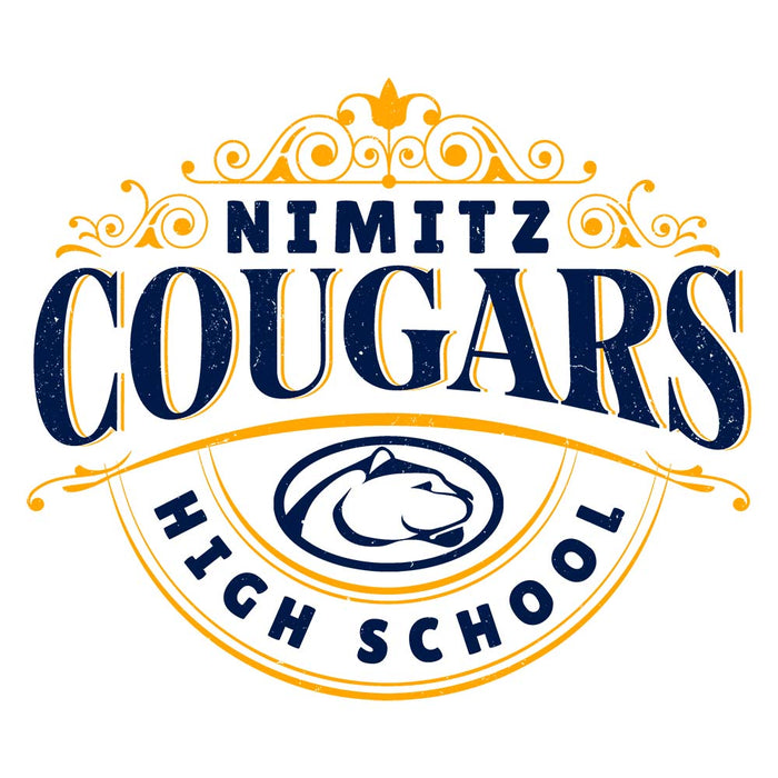 Close-up view of Nimitz High School Cougars Unisex 3/4 Sleeve Raglan T-shirt 211