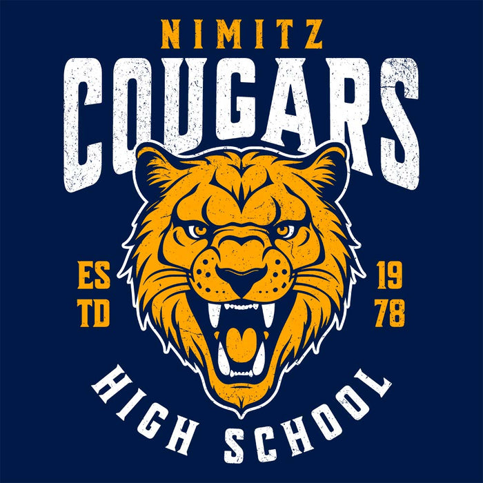 Close-up view of Nimitz High School Cougars Navy Blue Classic Unisex T-shirt 213