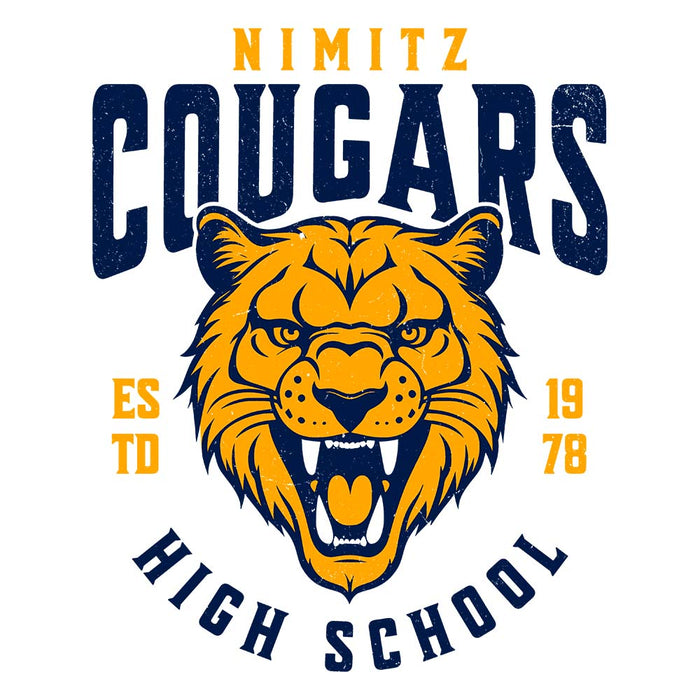 Close-up view of Nimitz High School Cougars Unisex 3/4 Sleeve Raglan T-shirt 213