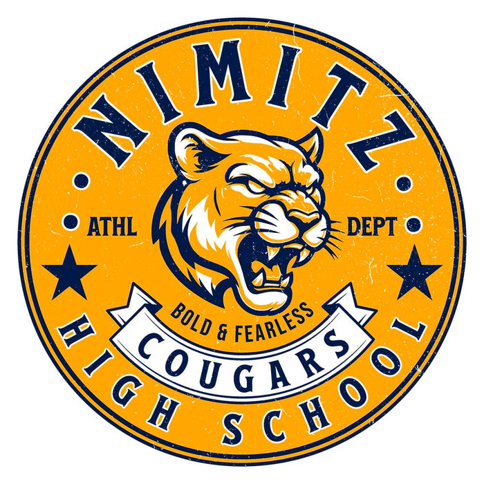 Close-up view of Nimitz High School Cougars Unisex 3/4 Sleeve Raglan T-shirt 215