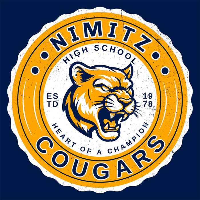 Close-up view of Nimitz High School Cougars Navy Blue Classic Unisex T-shirt 216