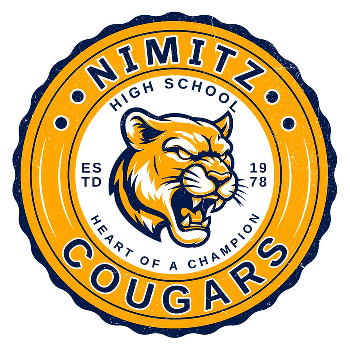 Close-up view of Nimitz High School Cougars Unisex 3/4 Sleeve Raglan T-shirt 216