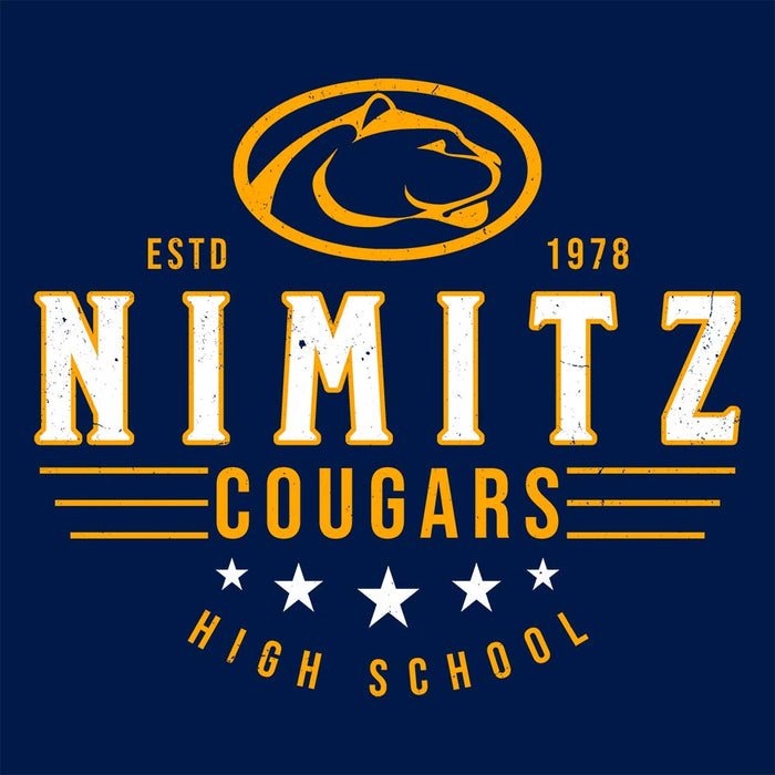 Close-up view of Nimitz High School Cougars Navy Blue Classic Unisex T-shirt 217