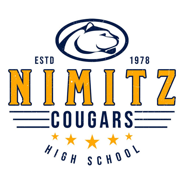 Close-up view of Nimitz High School Cougars Unisex 3/4 Sleeve Raglan T-shirt 217