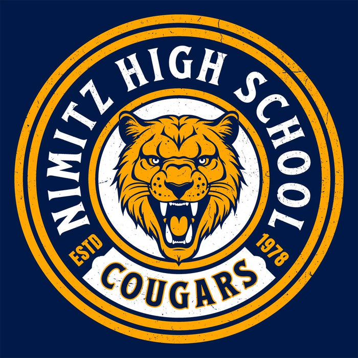 Close-up view of Nimitz High School Cougars Navy Blue Classic Unisex T-shirt 220