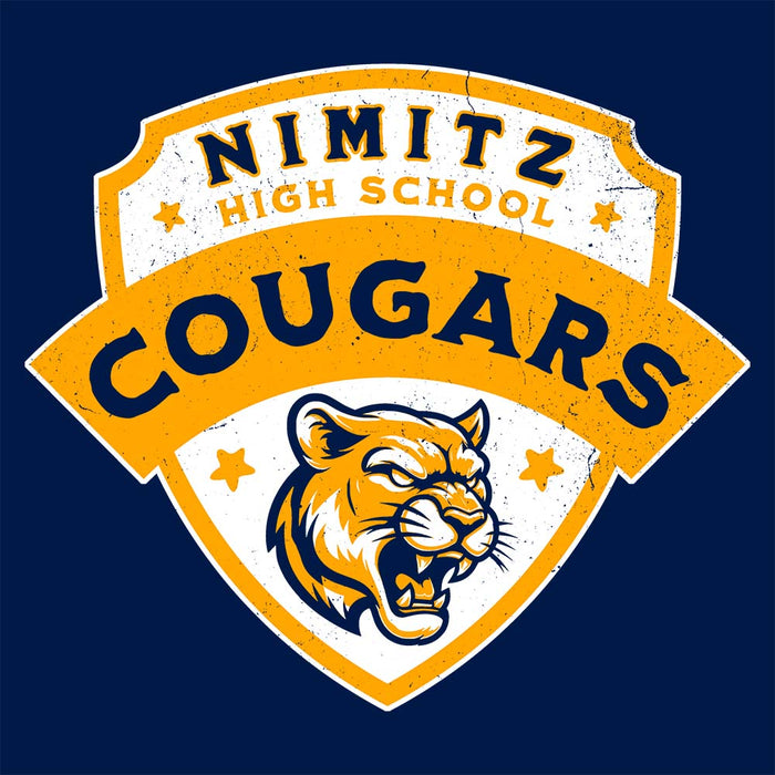 Close-up view of Nimitz High School Cougars Navy Blue Classic Unisex T-shirt 221