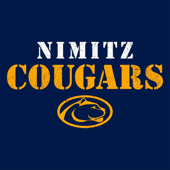 Close-up view of Nimitz High School Cougars Navy Blue Classic Unisex T-shirt 222