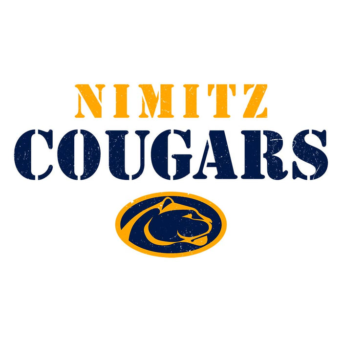 Close-up view of Nimitz High School Cougars Unisex 3/4 Sleeve Raglan T-shirt 222