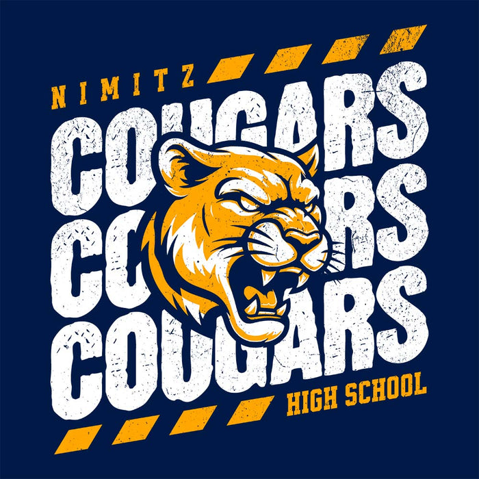 Close-up view of Nimitz High School Cougars Navy Blue Classic Unisex T-shirt 223