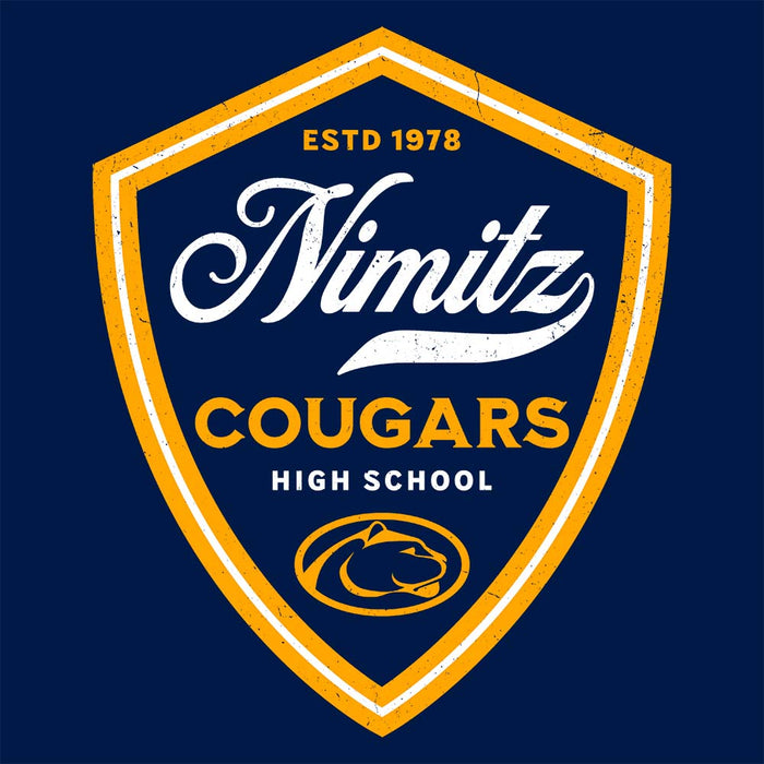 Close-up view of Nimitz High School Cougars Navy Blue Classic Unisex T-shirt 225