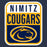 Close-up view of Nimitz High School Cougars Unisex 3/4 Sleeve Raglan T-shirt 001