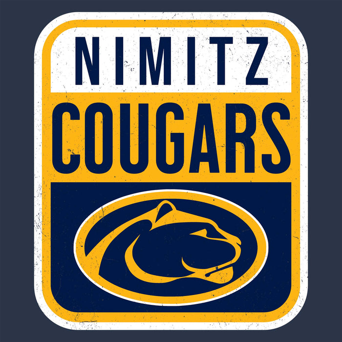 Close-up view of Nimitz High School Cougars Unisex 3/4 Sleeve Raglan T-shirt 001