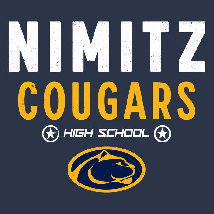 Close-up view of Nimitz High School Cougars Unisex 3/4 Sleeve Raglan T-shirt 003