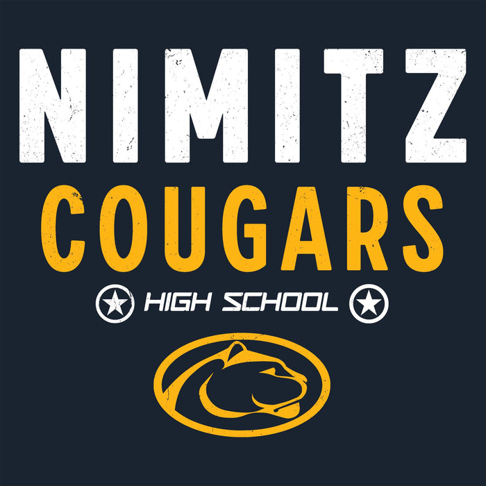 Nimitz Cougars high school logo with text and cougar emblem on a dark back ground - Design 003 