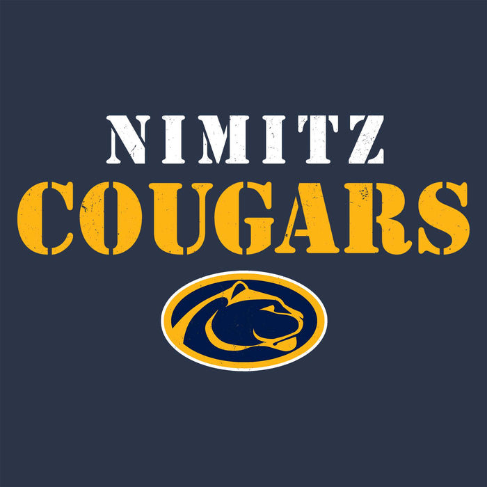 Close-up view of Nimitz High School Cougars Unisex 3/4 Sleeve Raglan T-shirt 017