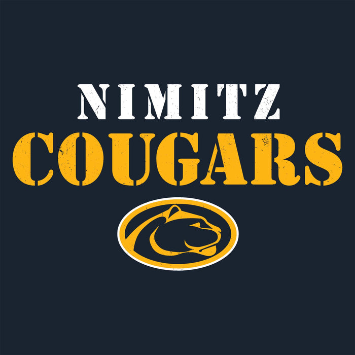 Close-up view of Nimitz High School Cougars Navy Blue Classic Unisex T-shirt 017