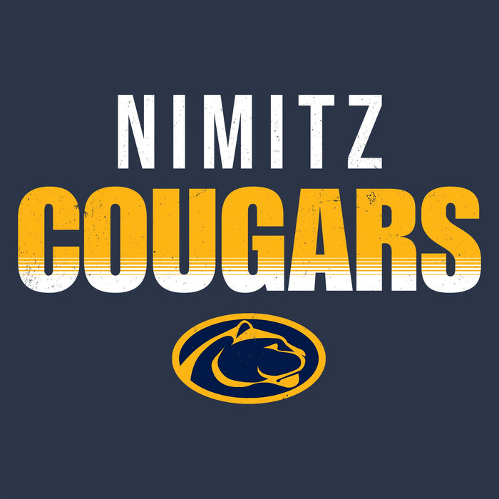 Close-up view of Nimitz High School Cougars Unisex 3/4 Sleeve Raglan T-shirt 024