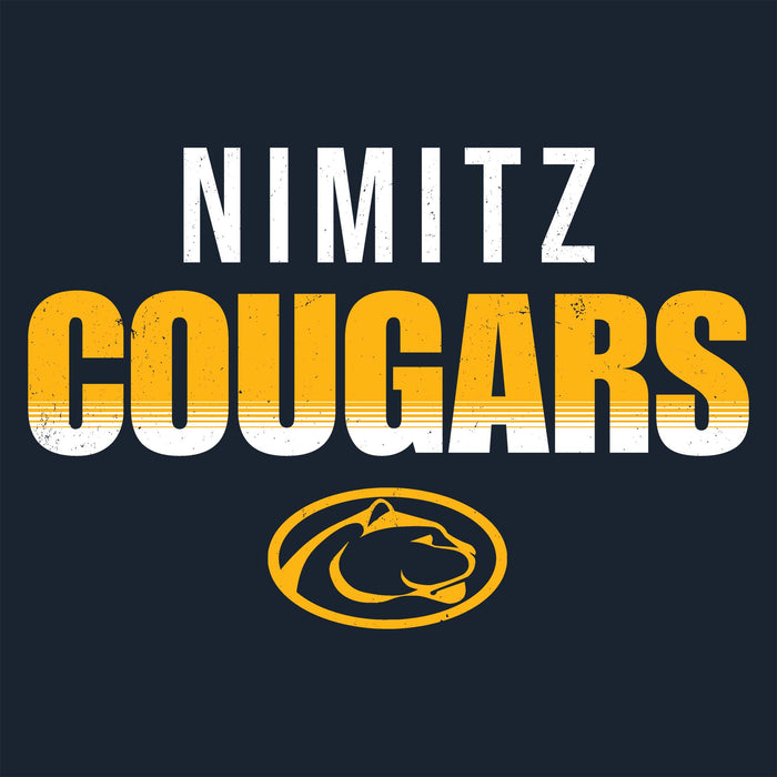 Close-up view of Nimitz High School Cougars Navy Blue Classic Unisex T-shirt 024